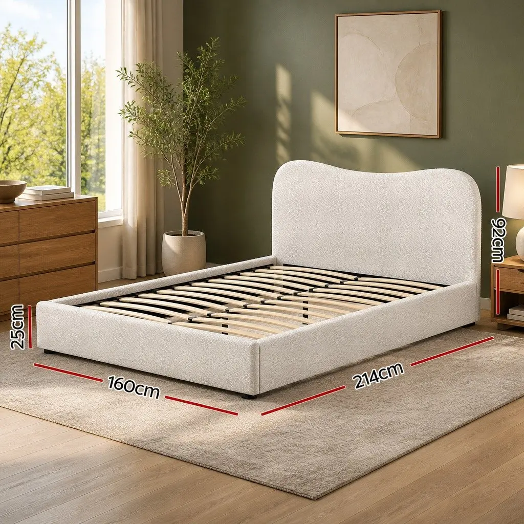 Queen Size Upholstered Bed Frame with Boucle Fabric