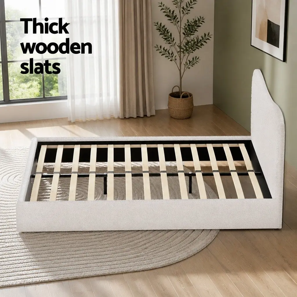 Queen Size Upholstered Bed Frame with Boucle Fabric