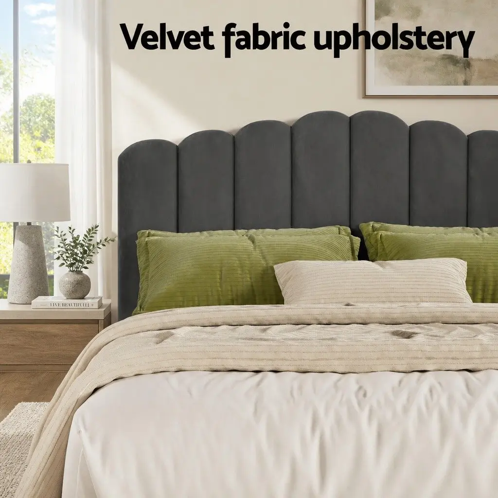 Grey Velvet Double Bed Frame with Gas Lift Storage