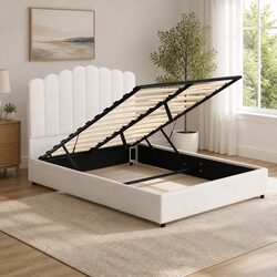 Upholstered Boucle Double Bed Frame with Storage