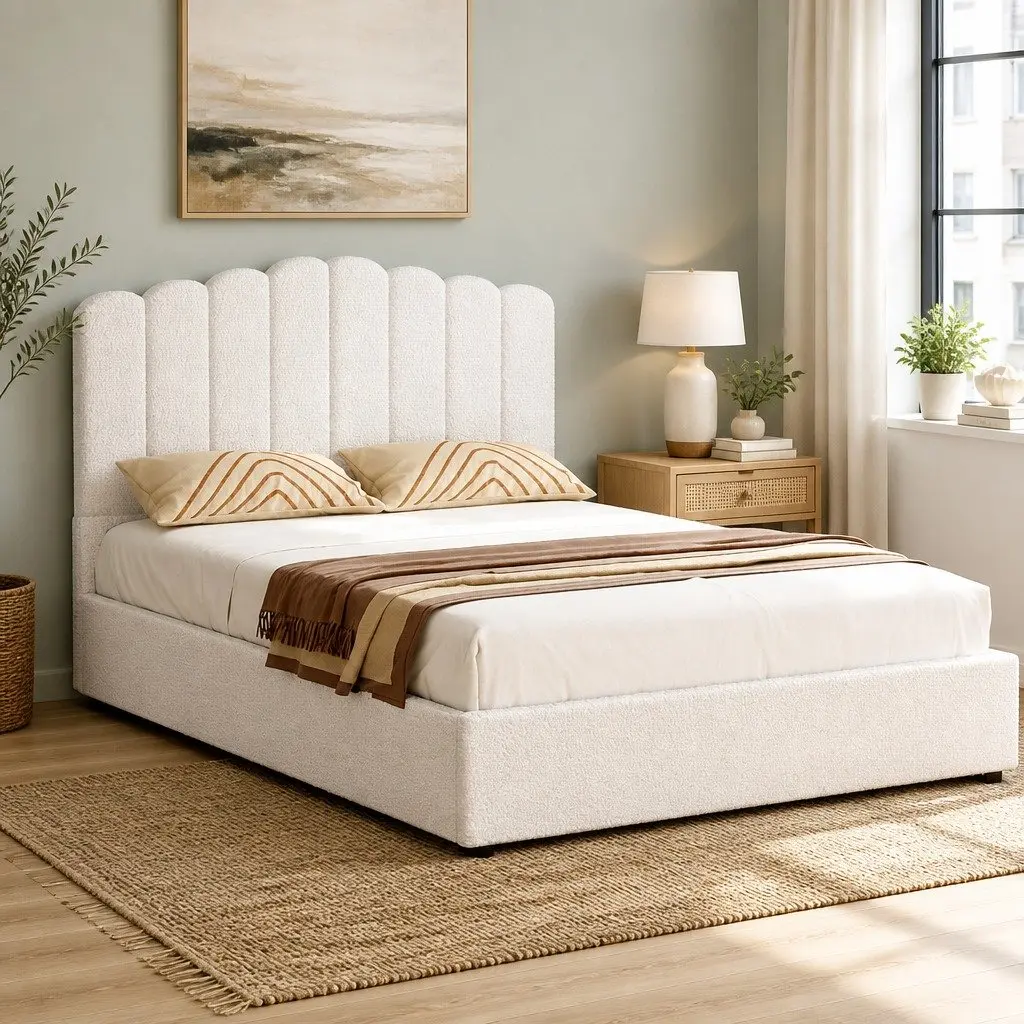 Upholstered Boucle Double Bed Frame with Storage