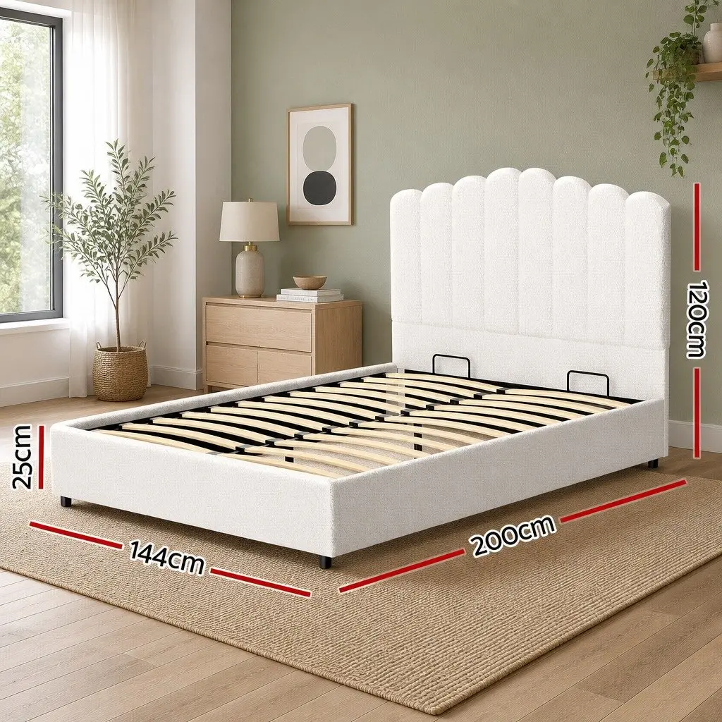 Upholstered Boucle Double Bed Frame with Storage