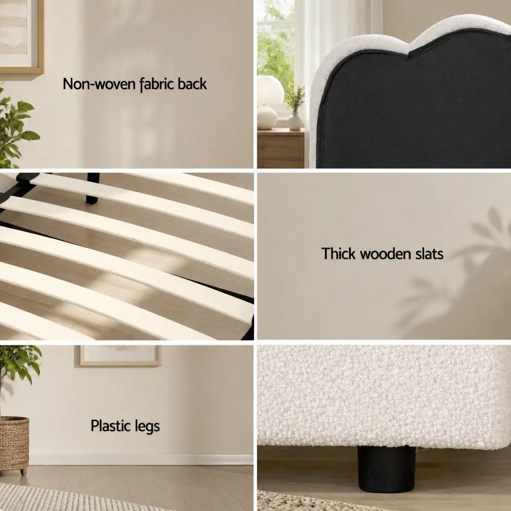 Upholstered Boucle Double Bed Frame with Storage
