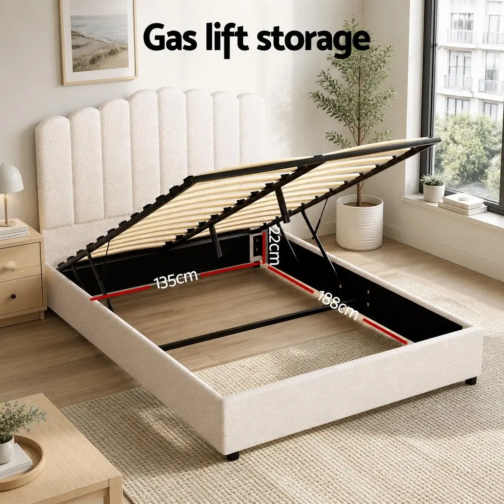 Upholstered Boucle Double Bed Frame with Storage