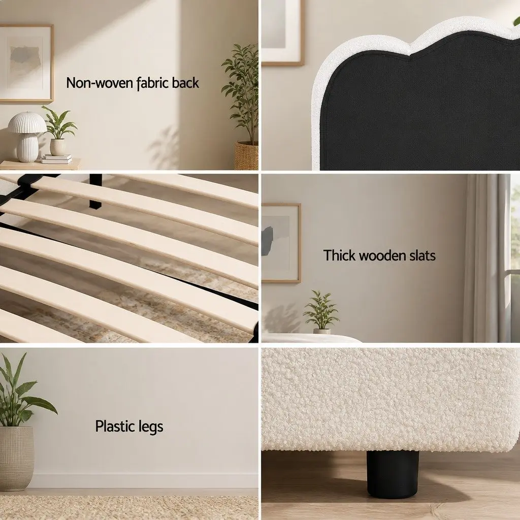 Upholstered Boucle Double Bed Frame with Storage