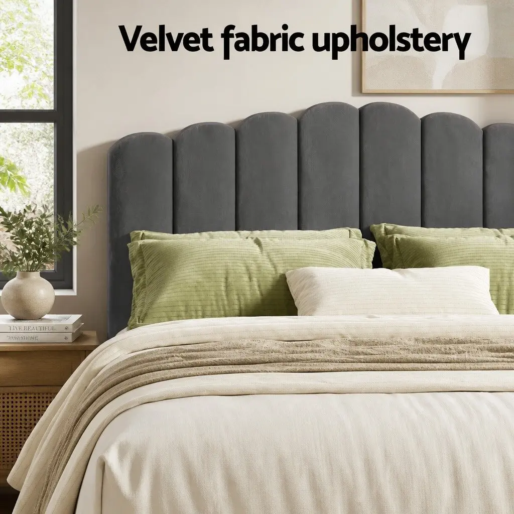King Size Bed Frame with Padded Headboard Grey Velvet Upholstered Wood and Gas Lift Storage