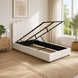 Boucle Upholstered King Single Bed Frame with Storage