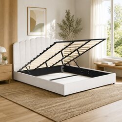 Boucle Upholstered King Size Bed Frame with Storage