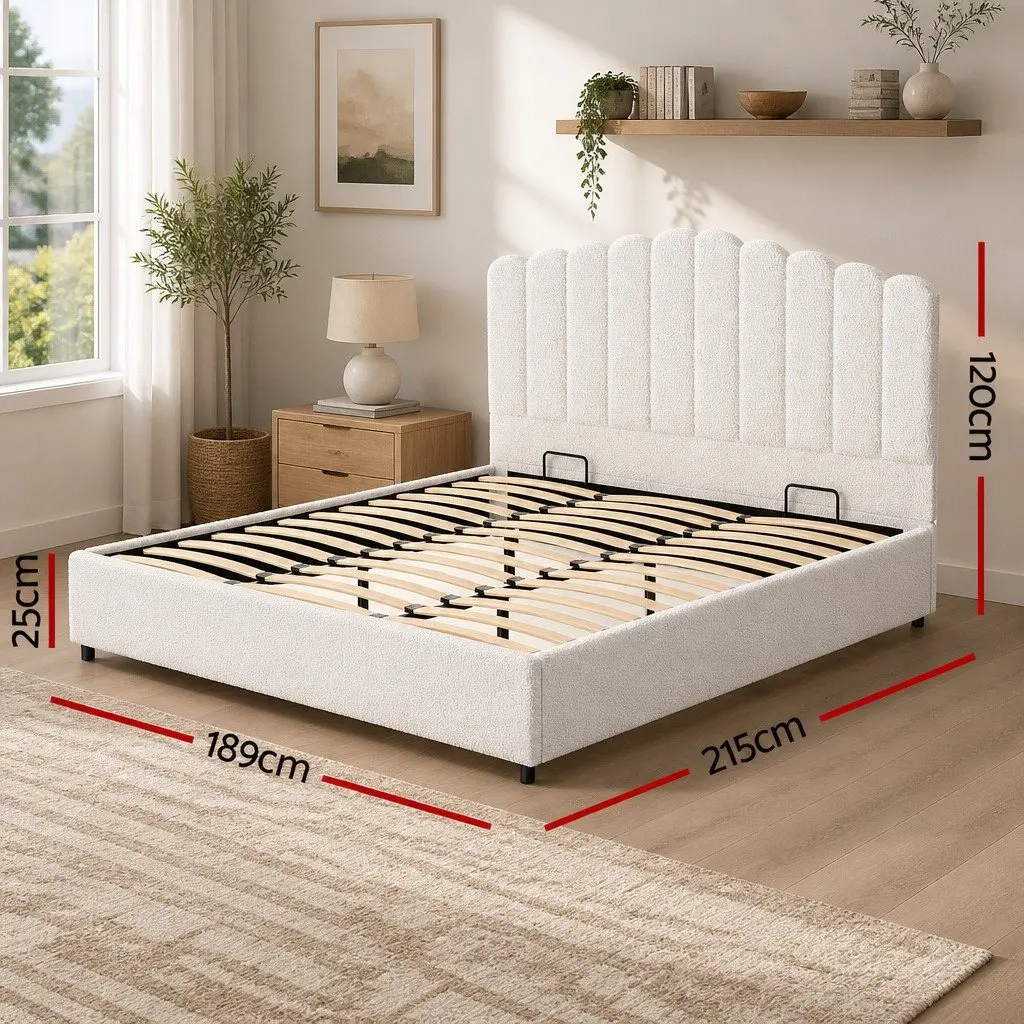 Boucle Upholstered King Size Bed Frame with Storage