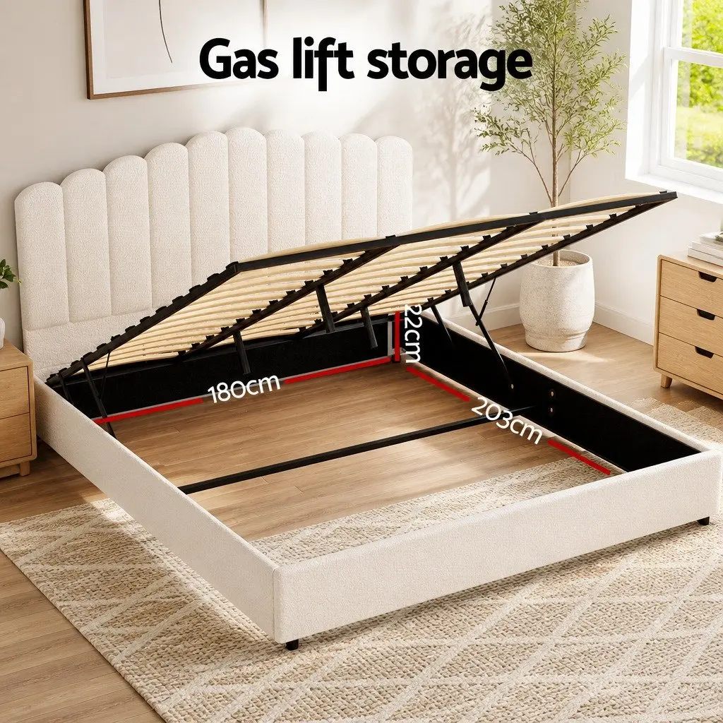 Boucle Upholstered King Size Bed Frame with Storage