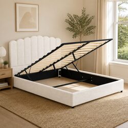 Stylish Queen Size Bed Frame with Storage and Boucle Upholstery