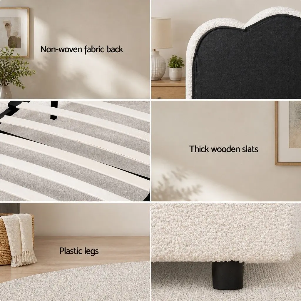 Queen Size Bed Frame with Storage and Boucle Upholstery
