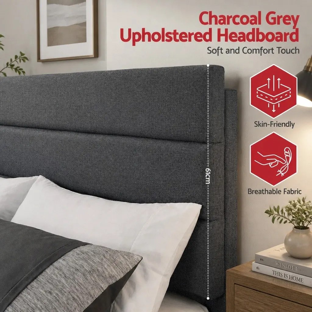 Upholstered Double Bed Frame with Geometric Headboard