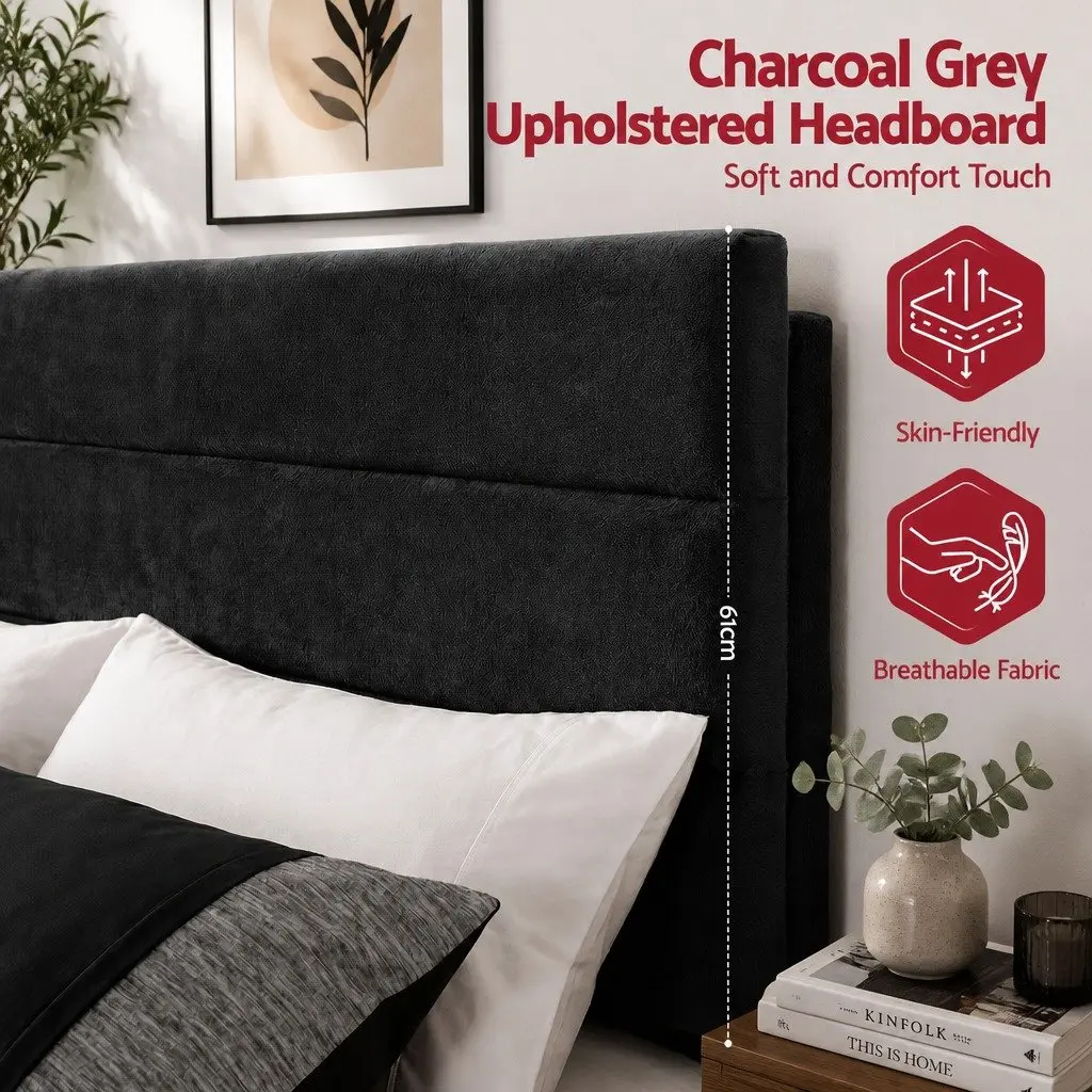 Queen Upholstered Bed Frame with Geometric Headboard
