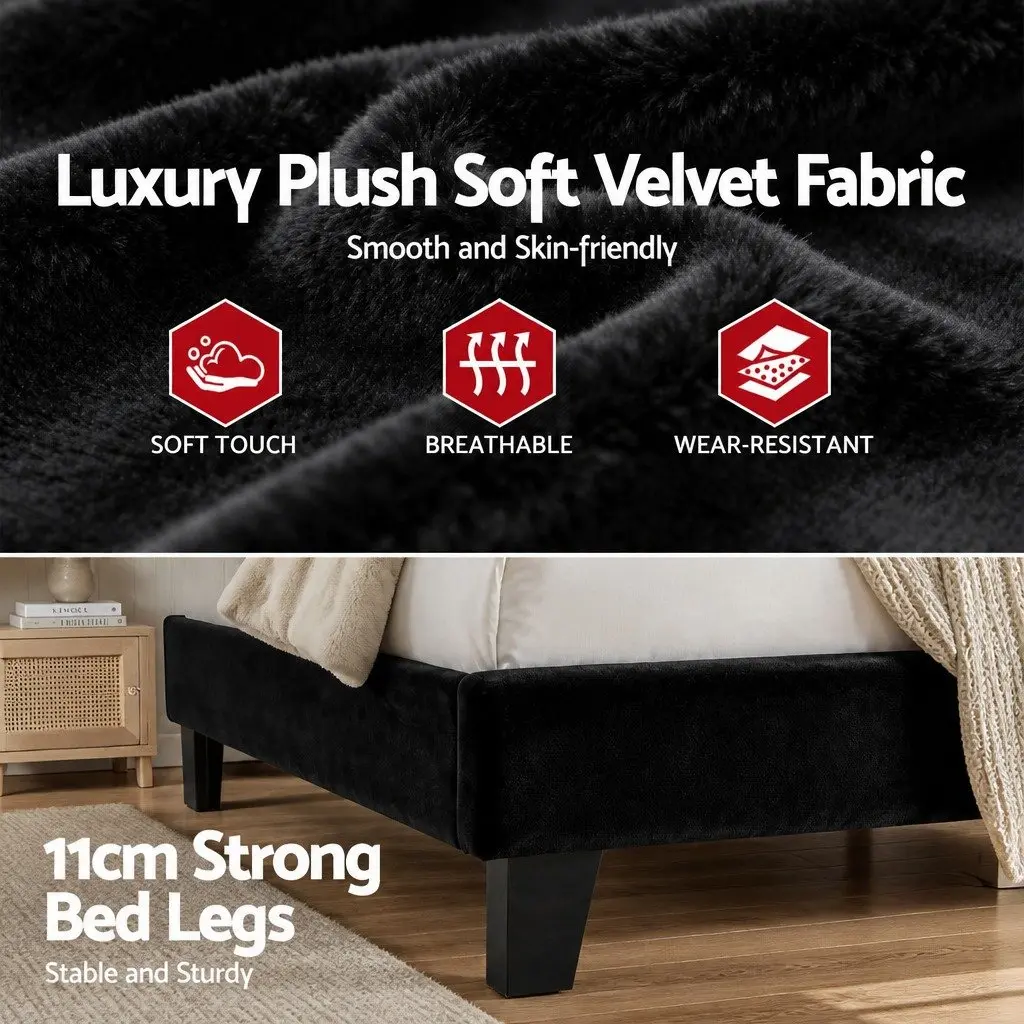 Queen Upholstered Bed Frame with Geometric Headboard