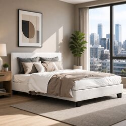 Uplifting Double Bed Frame in Textured Boucle Fabric