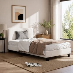 Boucle Fabric Upholstered King Single Bed Frame White