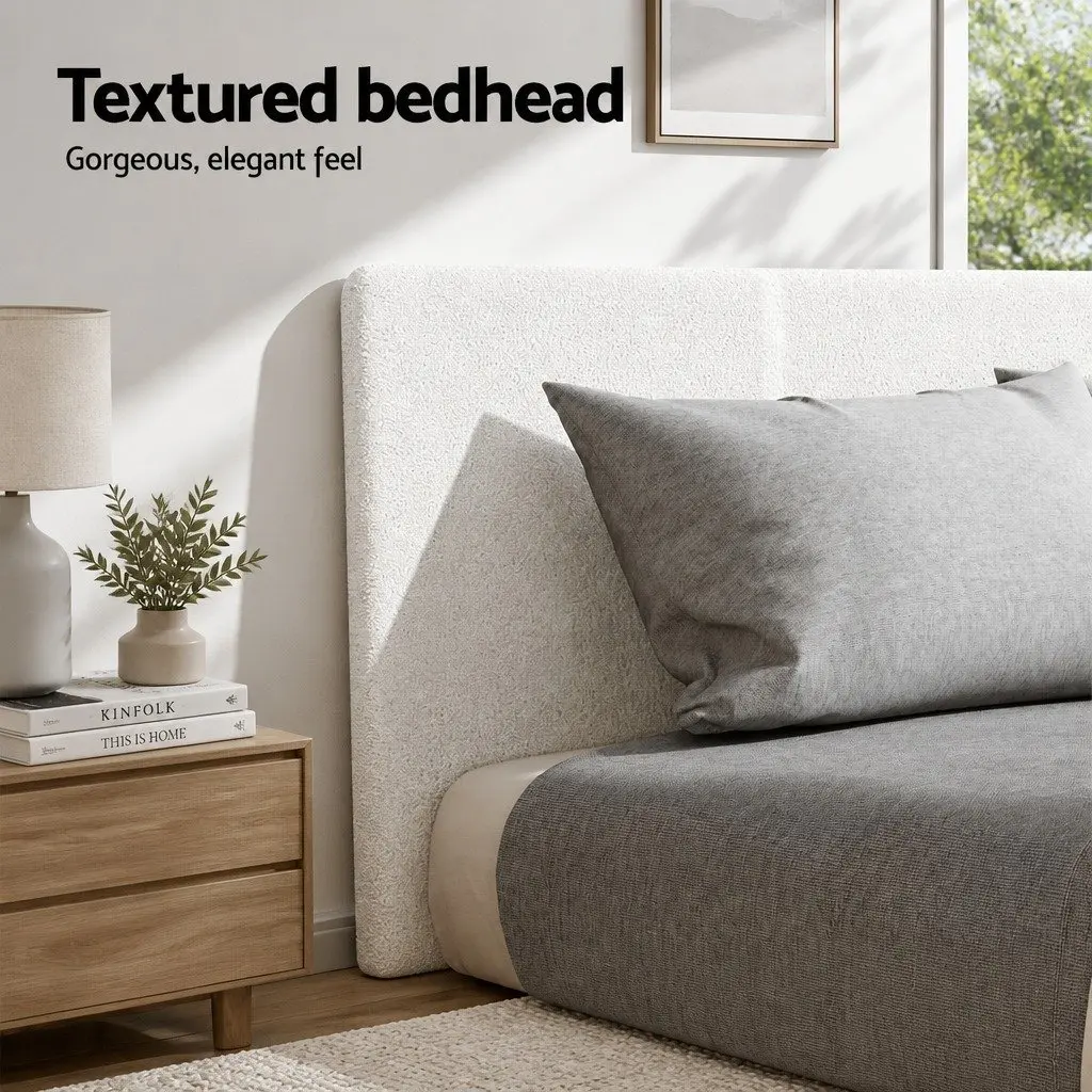 Boucle Fabric Upholstered King Single Bed Frame White