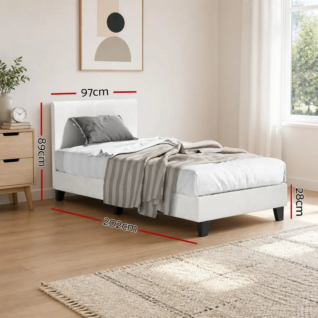 Boucle Upholstered Single Bed Frame with Slat Base