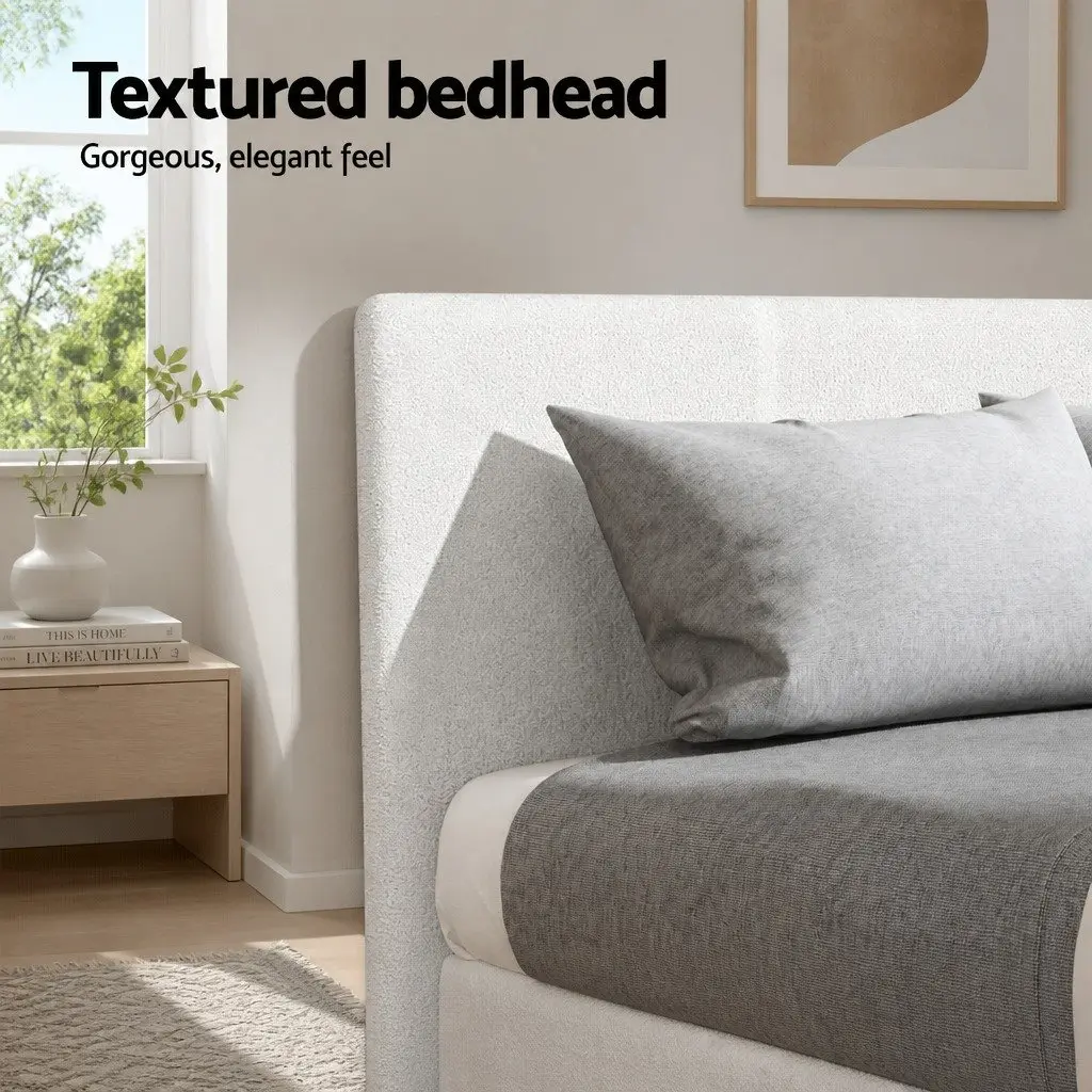 Boucle Upholstered Single Bed Frame with Slat Base