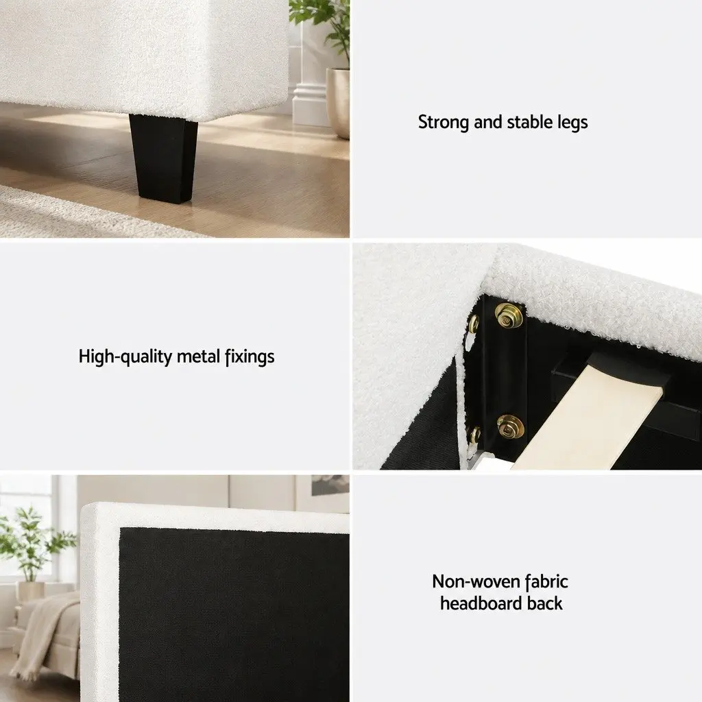 Boucle Upholstered Single Bed Frame with Slat Base