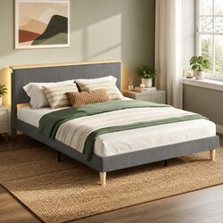 Upholstered Queen Bed Frame with Adjustable Headboard