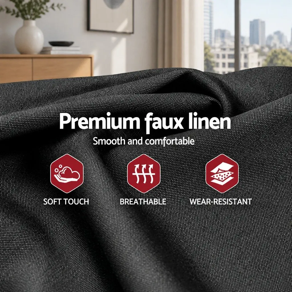 Double Bed Frame Charcoal Upholstered 202cm x 144cm Faux Linen Fabric Solid Wood