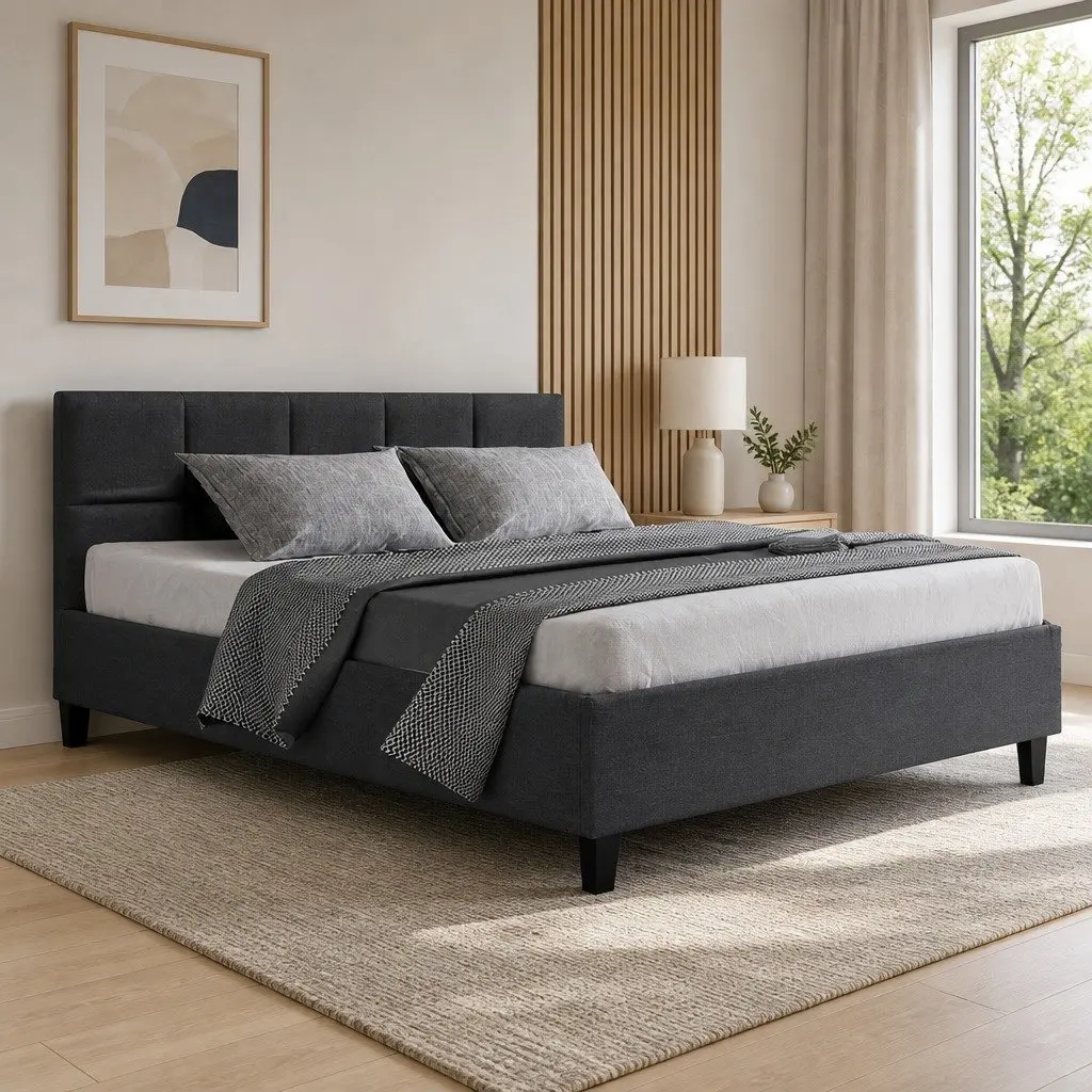 Charcoal Upholstered Queen Size Bed Frame for Comfort