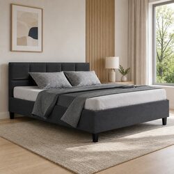 Charcoal Upholstered Queen Size Bed Frame for Comfort