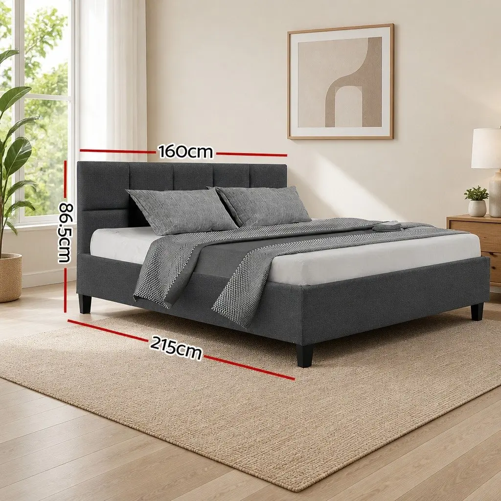 Charcoal Upholstered Queen Size Bed Frame for Comfort