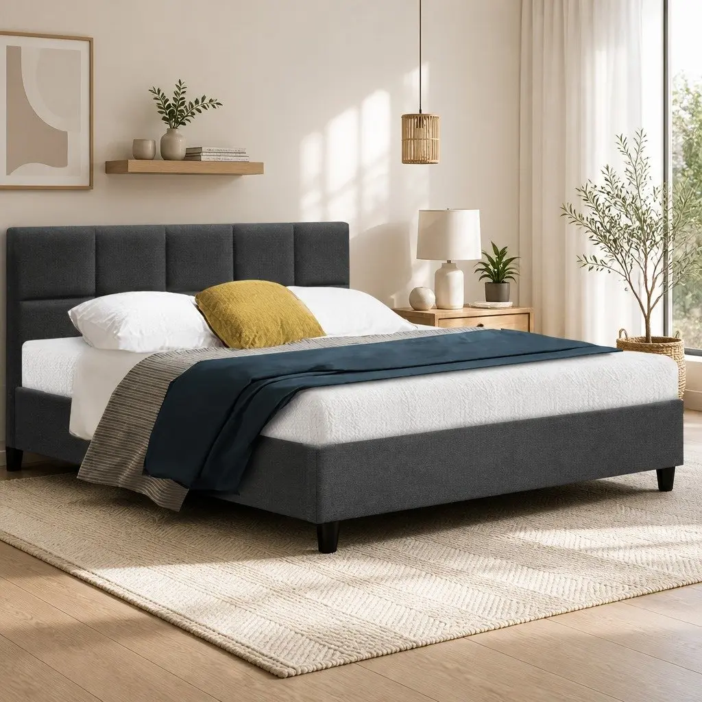 Charcoal Upholstered Queen Size Bed Frame for Comfort