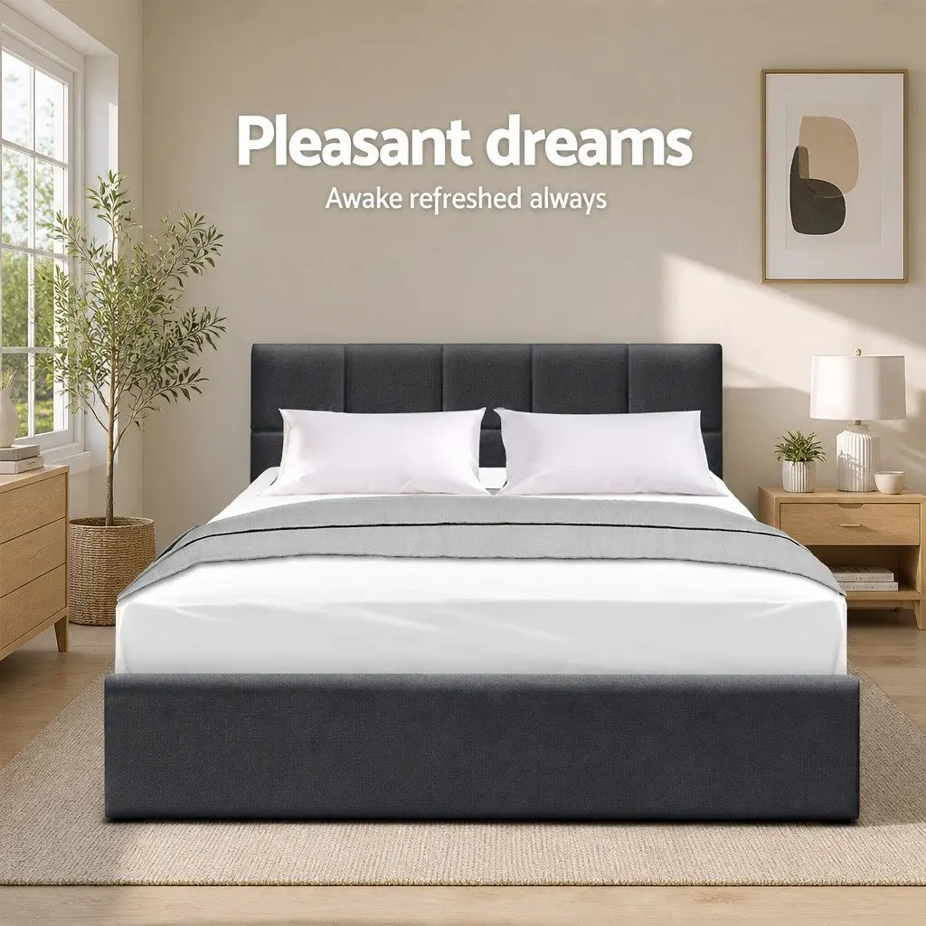 Charcoal Upholstered Queen Size Bed Frame for Comfort