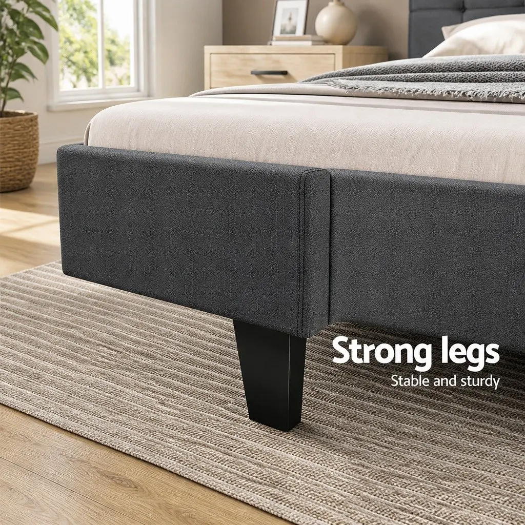 Charcoal Upholstered Queen Size Bed Frame for Comfort
