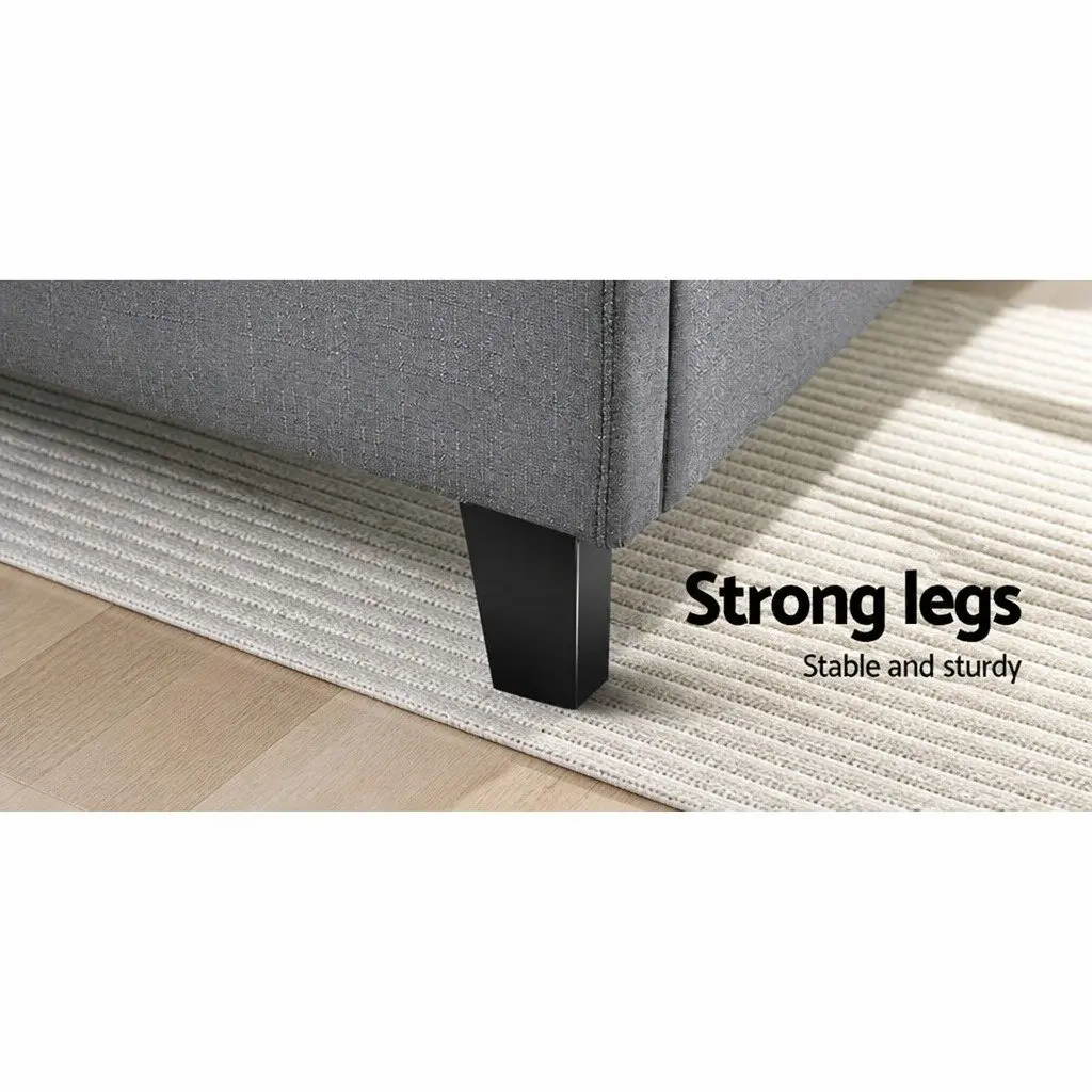 Grey Upholstered Queen Size Bed Frame with Wooden Slats