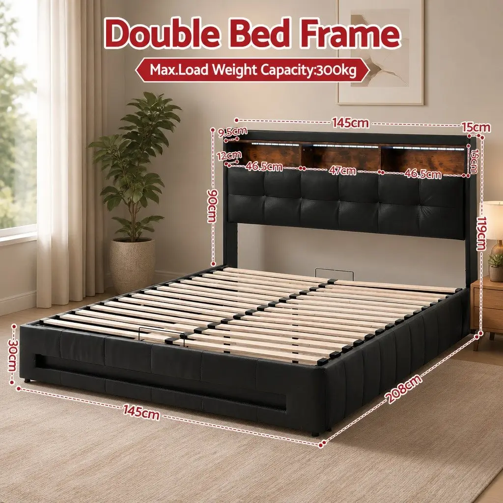 Double Bed Frame with Gas Lift Storage