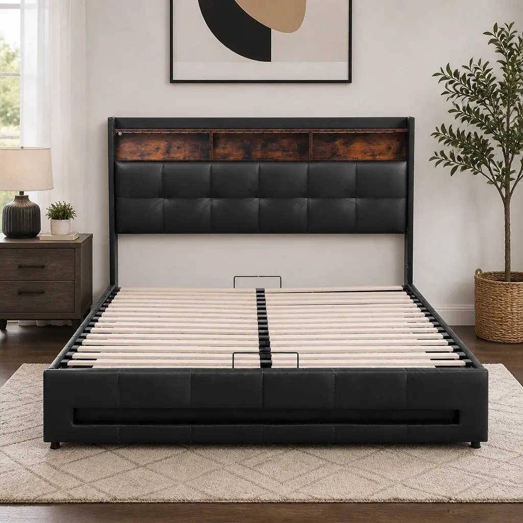 Double Bed Frame with Gas Lift Storage