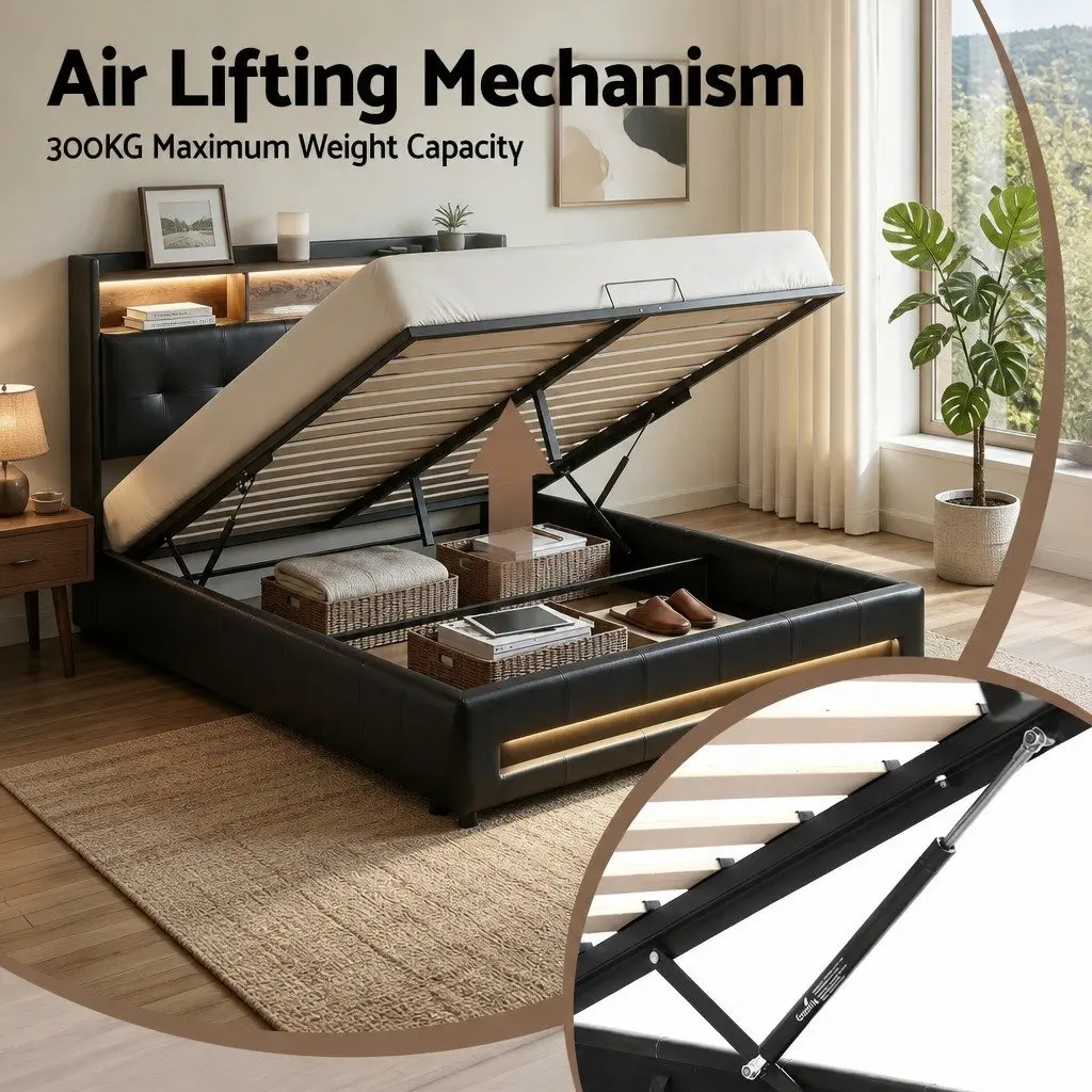 Double Bed Frame with Gas Lift Storage