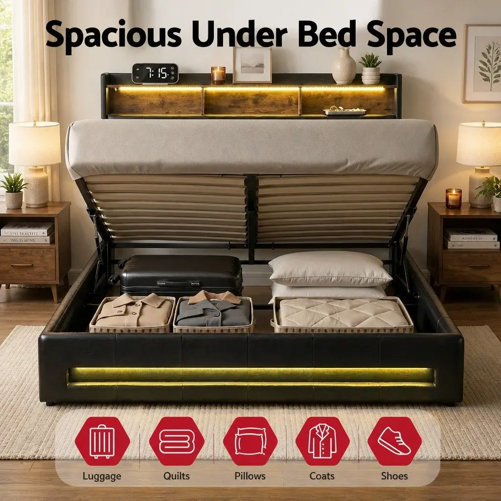 Double Bed Frame with Gas Lift Storage