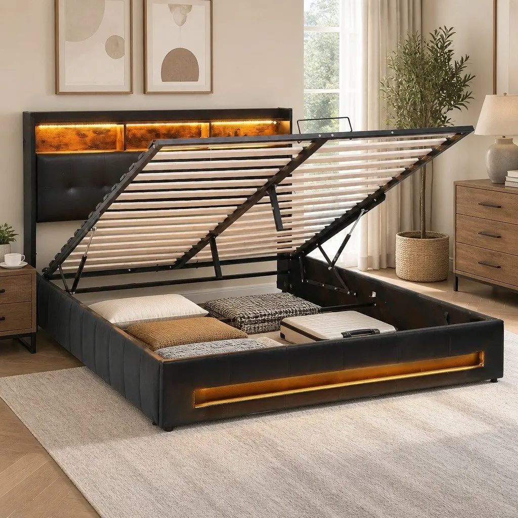 Double Bed Frame with Gas Lift Storage