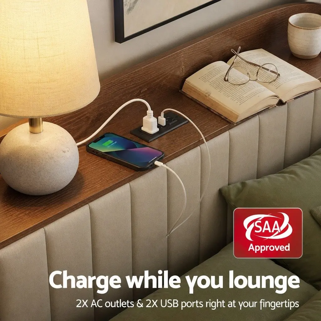 King Bed Frame with Charging Station and Storage