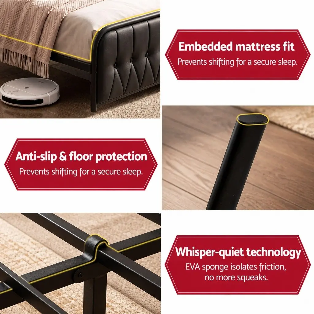 King Bed Frame with Charging Station and Storage