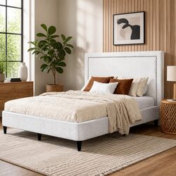 Comfortable Queen Bed Frame with Fabric Headboard