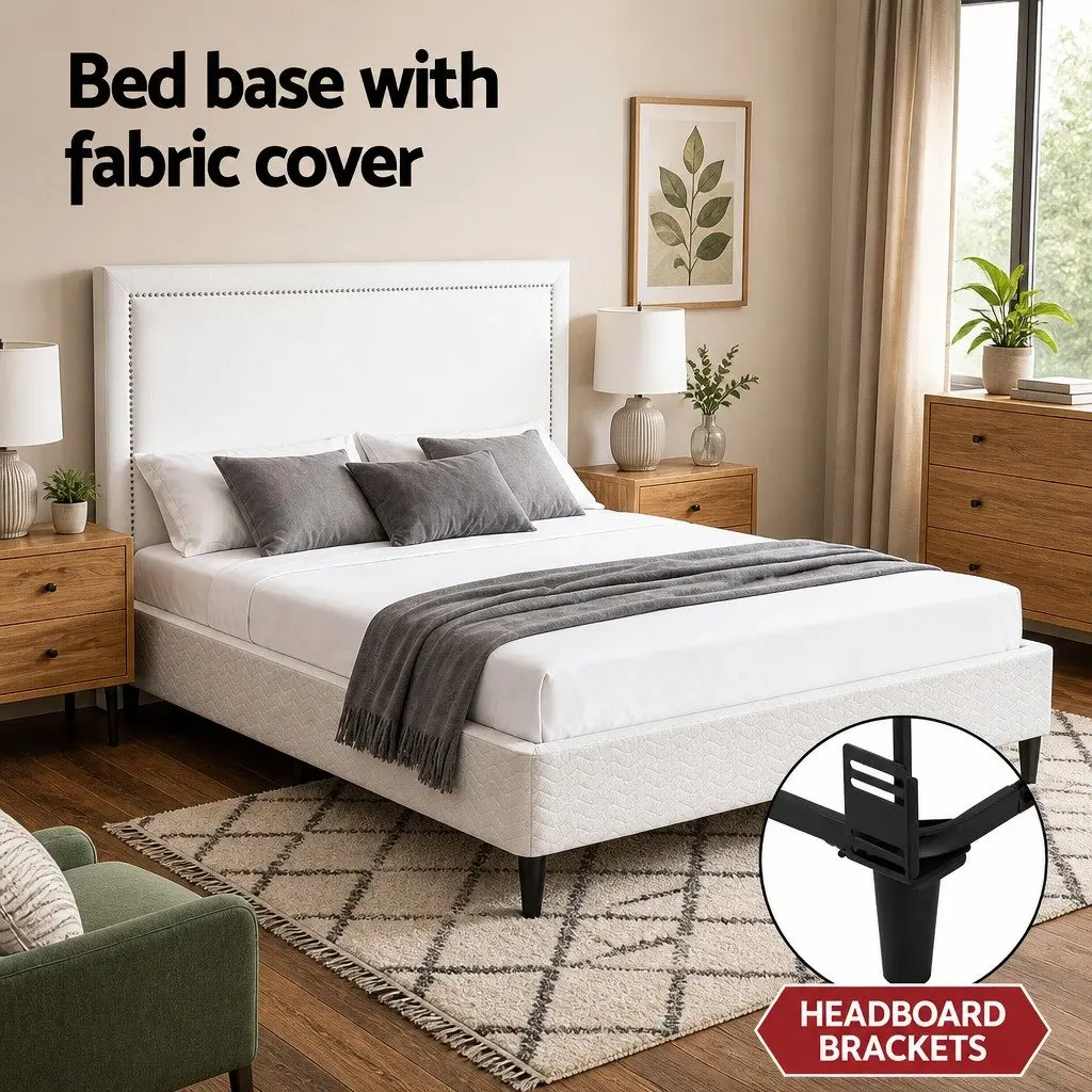 Queen Bed Frame with Fabric Headboard