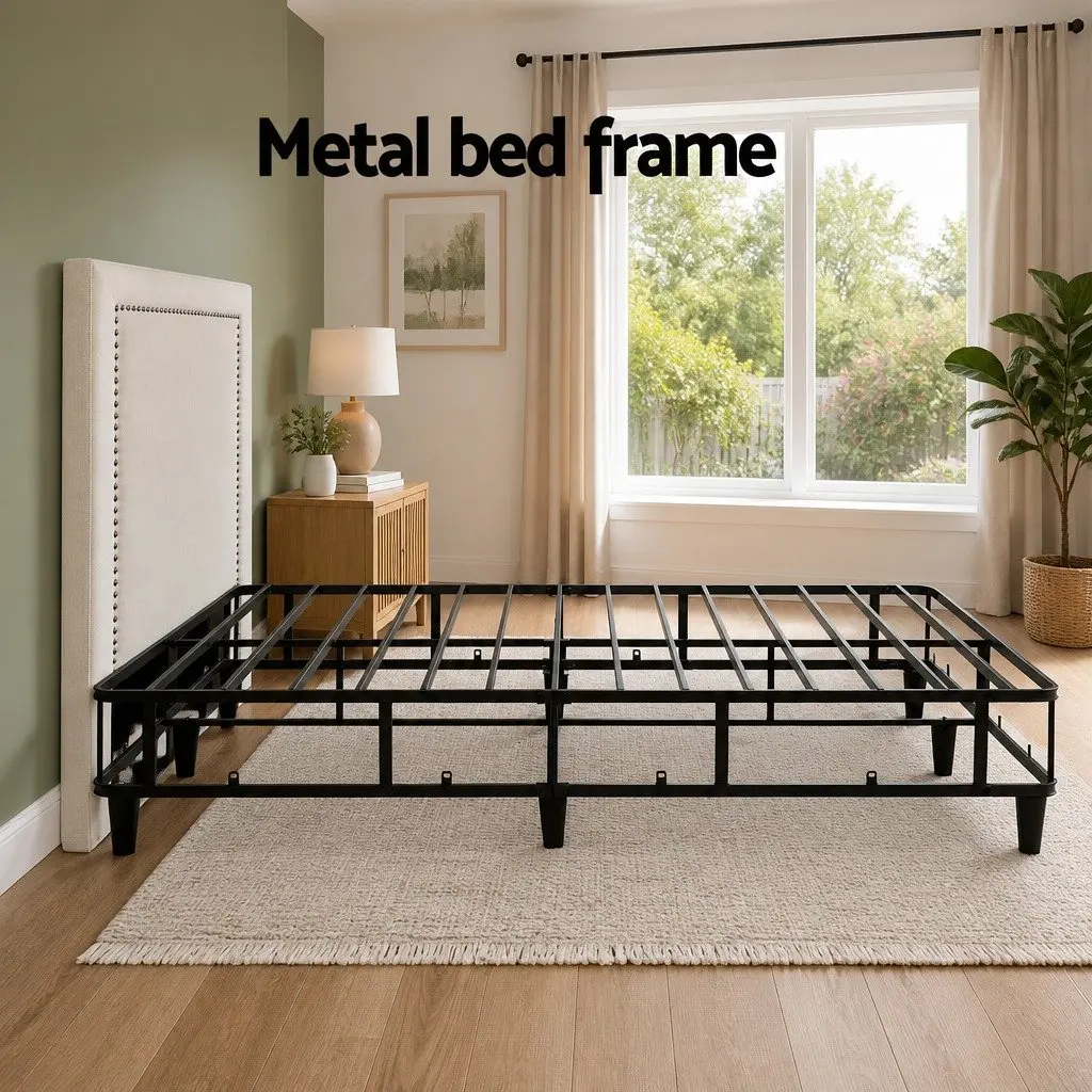 Queen Bed Frame with Fabric Headboard