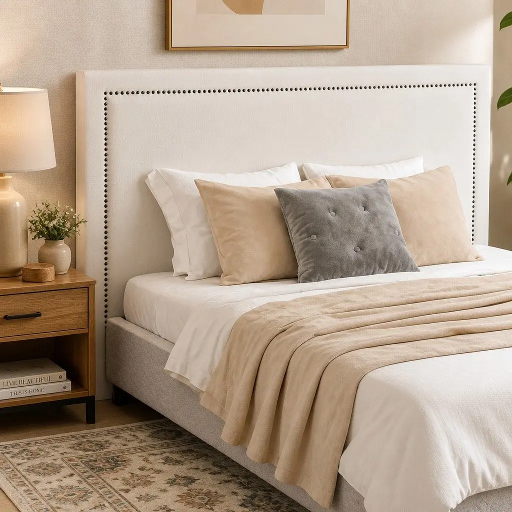 Queen Bed Frame with Fabric Headboard