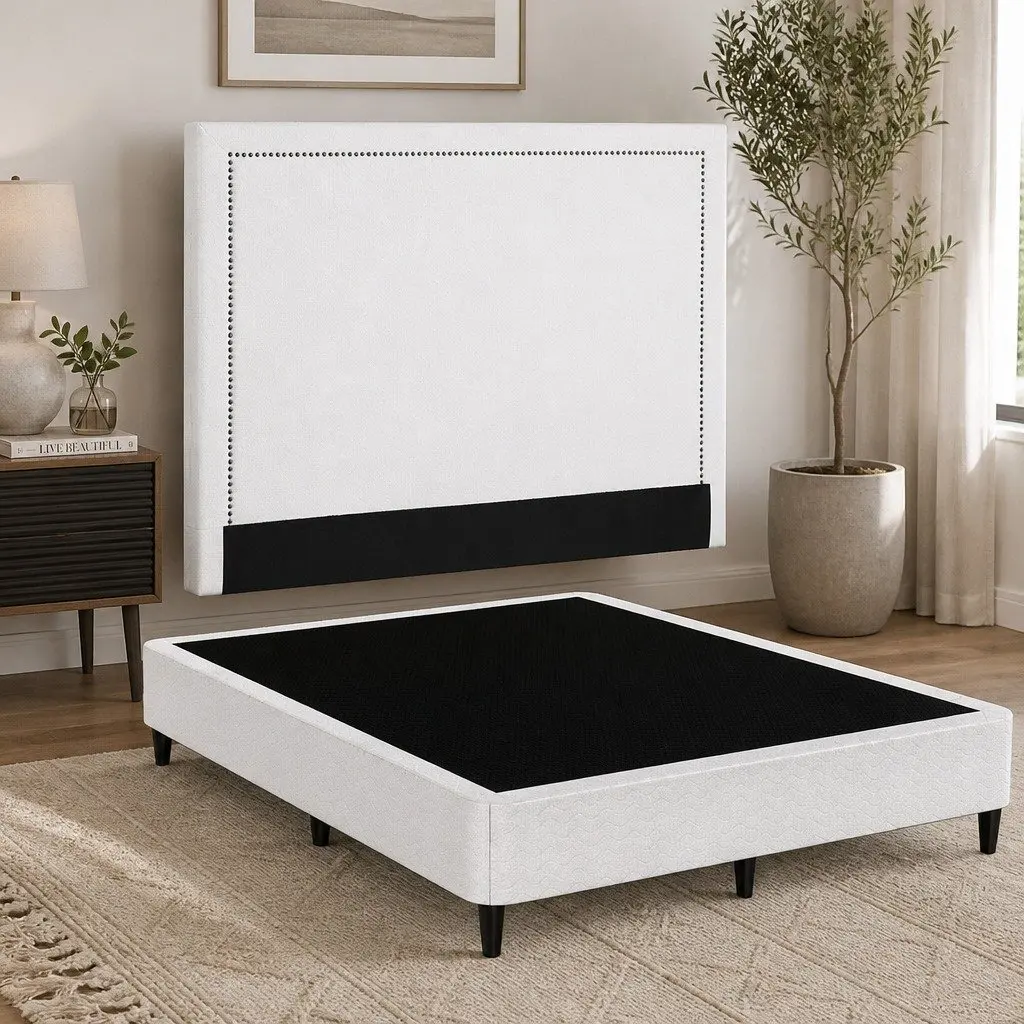 Queen Bed Frame with Fabric Headboard