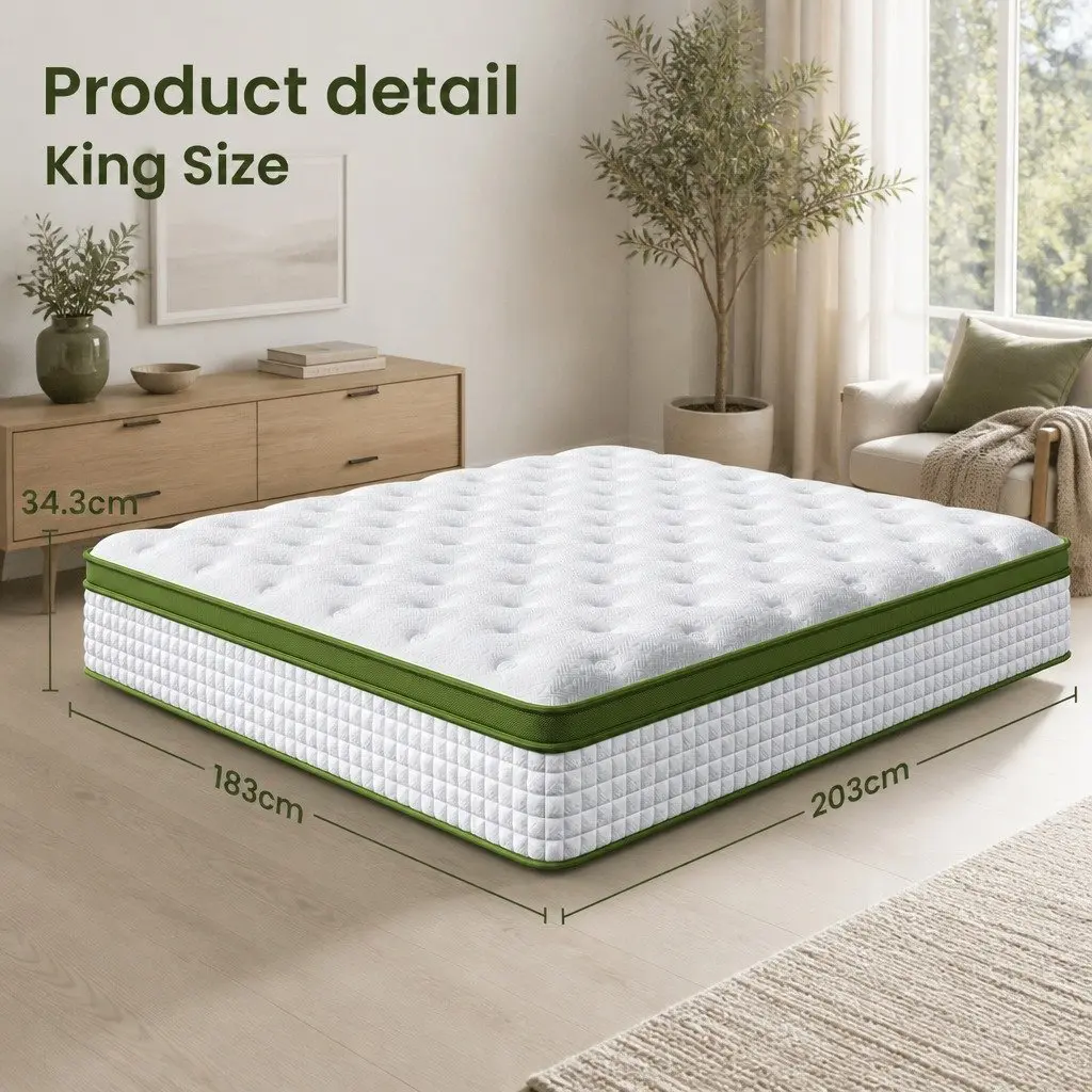 Upholstered King Bed Frame with Pocket Coil Mattress