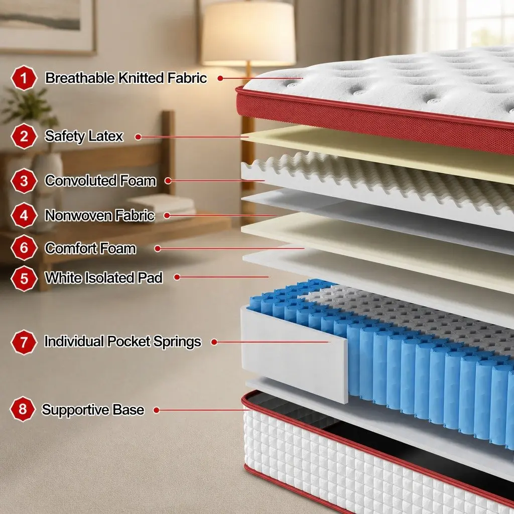 Upholstered King Bed Frame with Pocket Coil Mattress