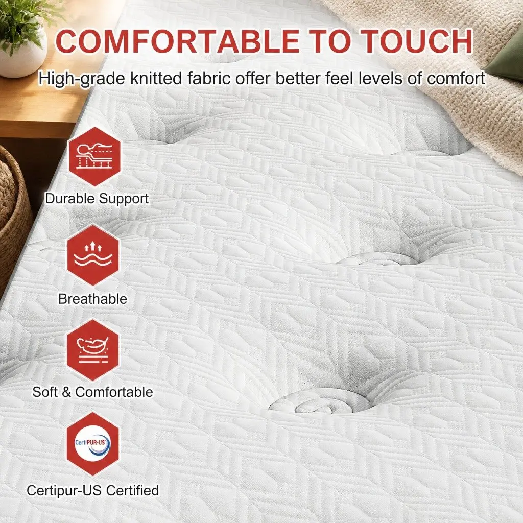 Upholstered King Bed Frame with Pocket Coil Mattress