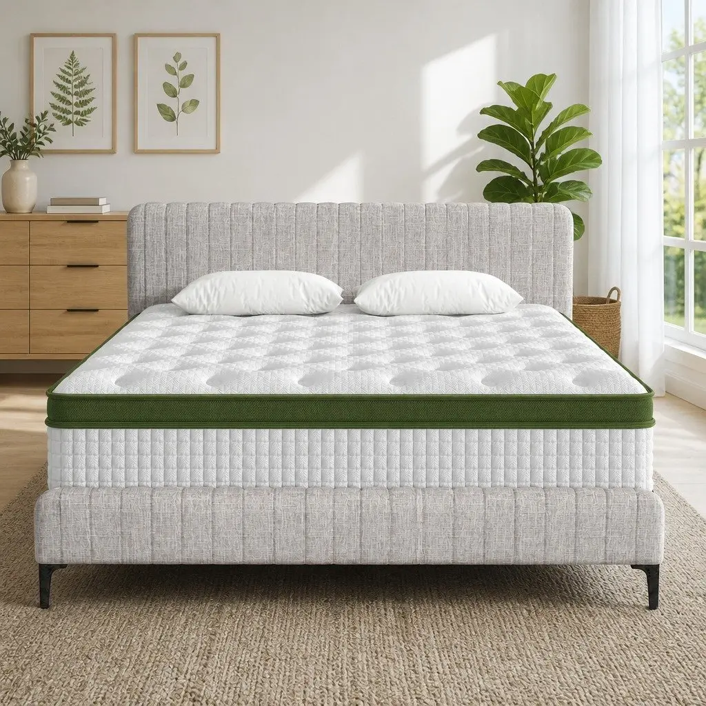Upholstered King Bed Frame with Pocket Coil Mattress